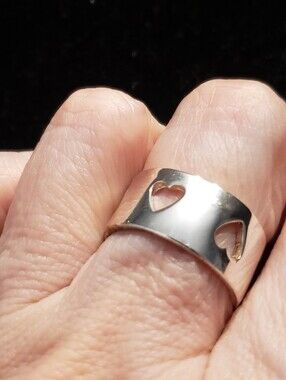 NEW Sterling Stamped Heart Cut-out Ring Sz 7, Heavy Smooth Silver, Simple--Love